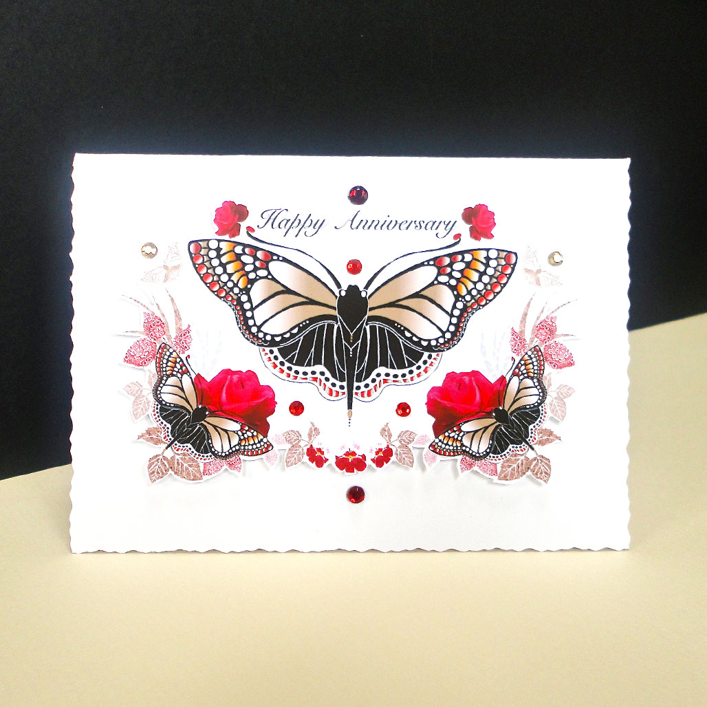 Red and Black Butterfly Handmade Anniversary Card Decorque Cards