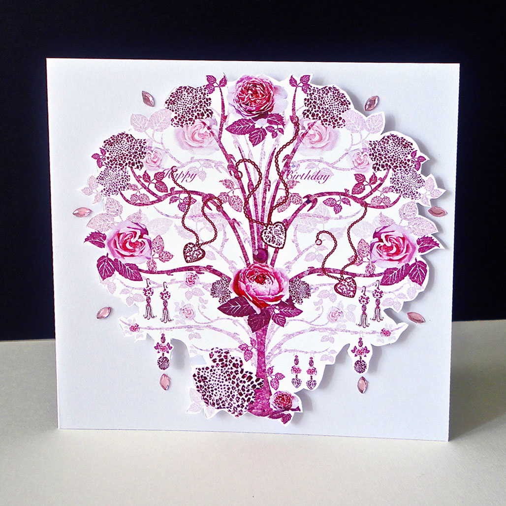 Rose Pink Jewelled Tree Greeting Card