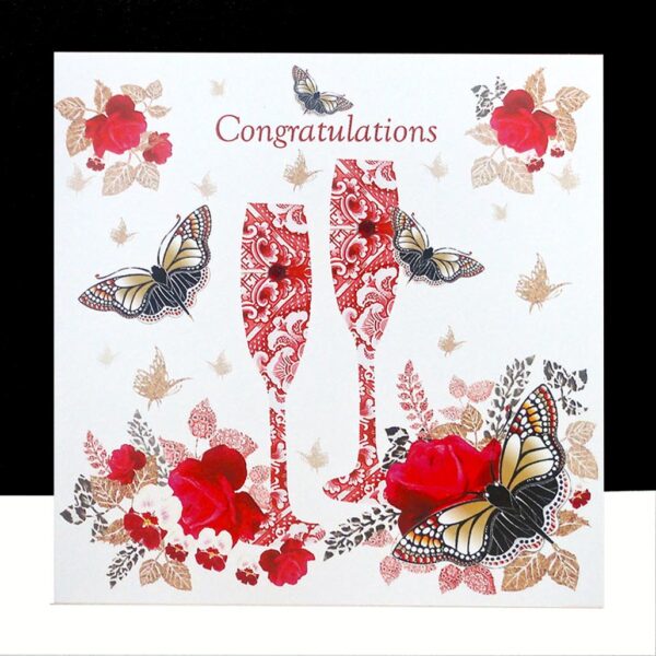 Red Rose & Glasses Congratulations Card