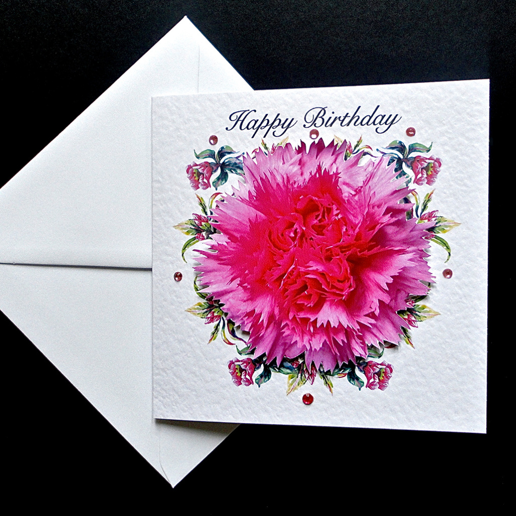Pink Carnation Happy Birthday Card Decorque Cards
