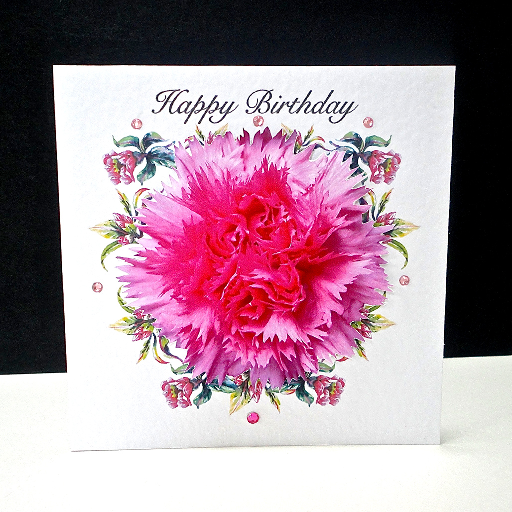 Pink Carnation Happy Birthday Card