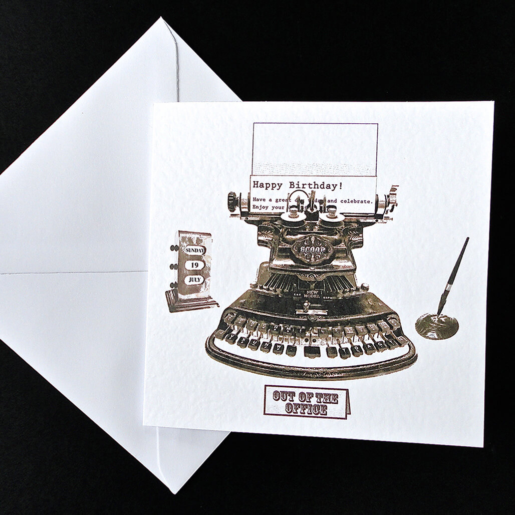 Antique Typewriter Happy Birthday Card - Close Up