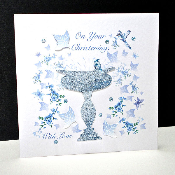 Blue Bird and Font Christening Card GC012BBFC main