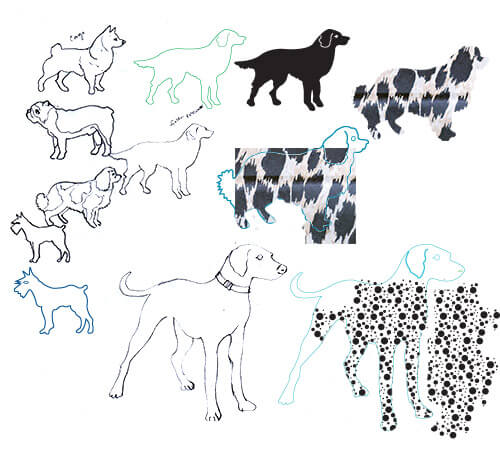 Drawn and patterned dogs