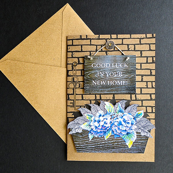 blue floral window box new home card decorque cards