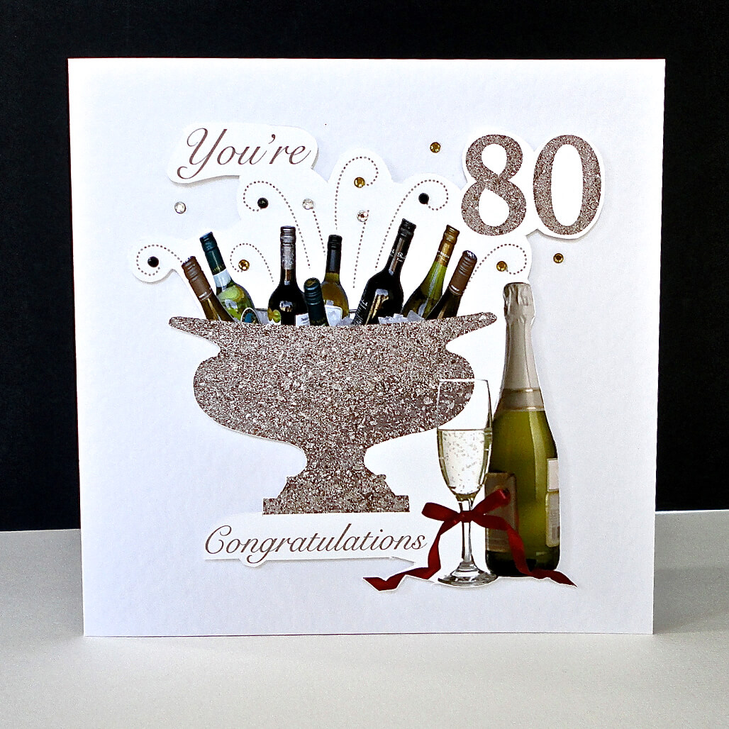 Celebration Bottles 80th Handmade Birthday Card  Decorque 