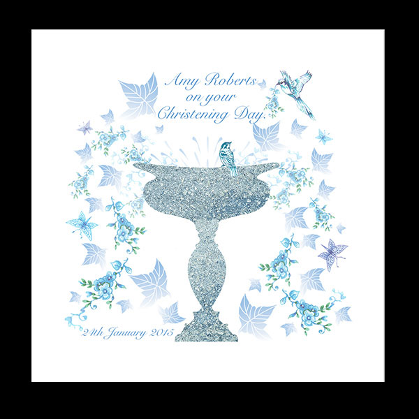 Blue Bird and Font Christening Card