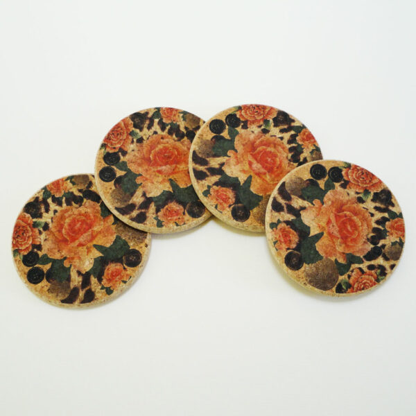 Four Orange Rose and Skin Round Cork Coasters