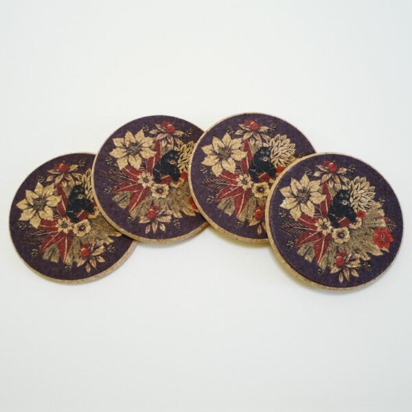 Four Tropical Panther Cork Round Coasters