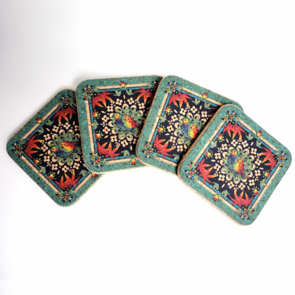 Four Festive Turquoise Partridge Square Coasters