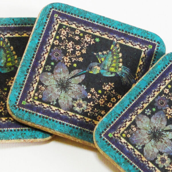 Four Charm Of Hummingbirds Square Cork Coasters