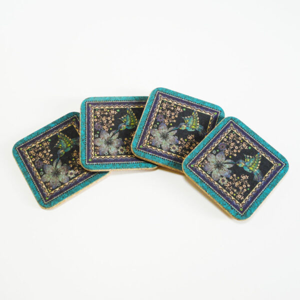 Four Charm Of Hummingbirds Square Cork Coasters