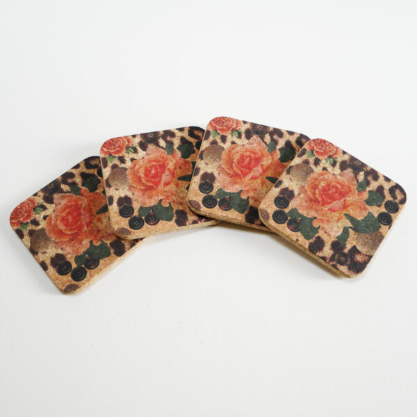 Four Orange Rose And Skin Print Square Coasters