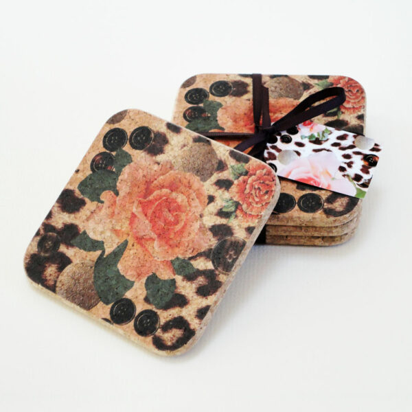 Four Orange Rose And Skin Print Square Coasters