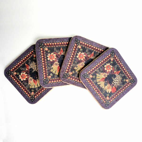 Four Tropical Panther Square Cork Coasters