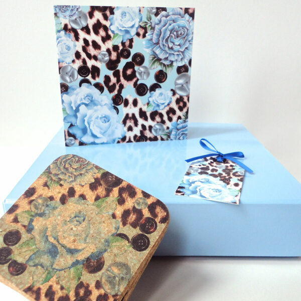 Blue Rose Cork Coaster Gift Set