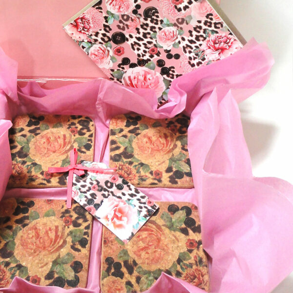 Pink Rose Cork Coaster Gift Set