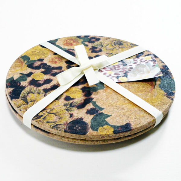 Two Yellow Rose & Skin Print Round Cork Placemats