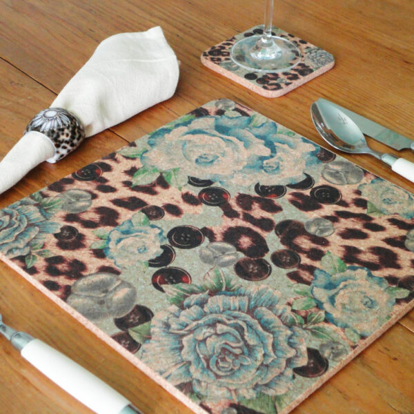 Two Blue Rose & Skin Square Cork Placemats