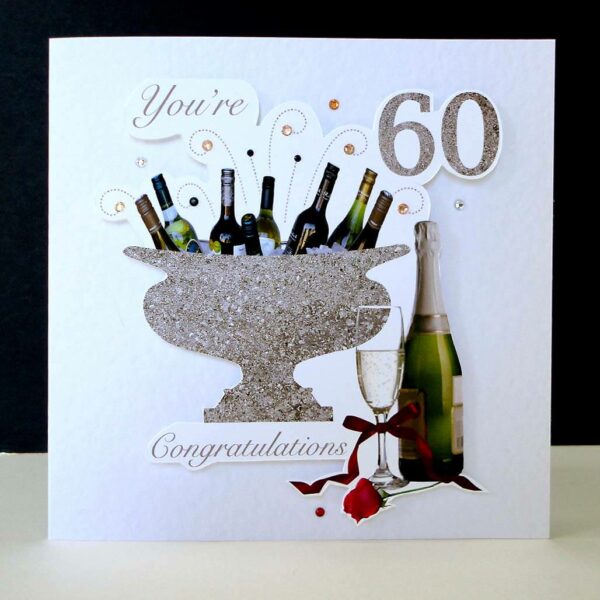 Celebration Bottles & Red Rose 60th Birthday Card