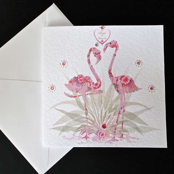 Pink Fantasy Flamingo-Bride & Groom Wedding Card