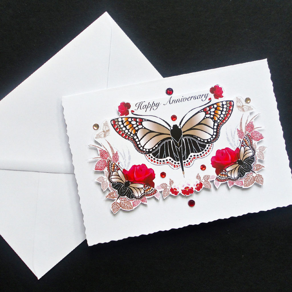 Happy Anniversary - Red and Black Butterfly Handmade Card - Decorque Cards