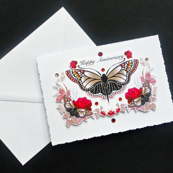 Red and Black Butterfly Handmade Anniversary Card