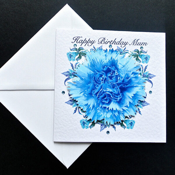 Blue Carnation Happy Birthday Mum Card