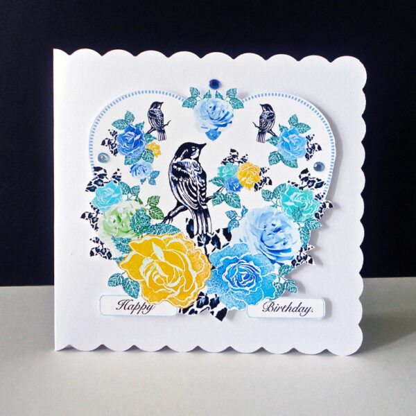 Blue and Yellow Rose Handmade Birthday Card