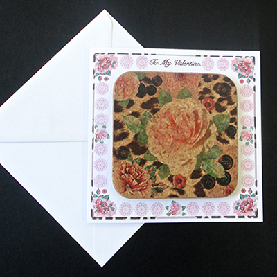 Pink Rose & Skin Print Coaster Card