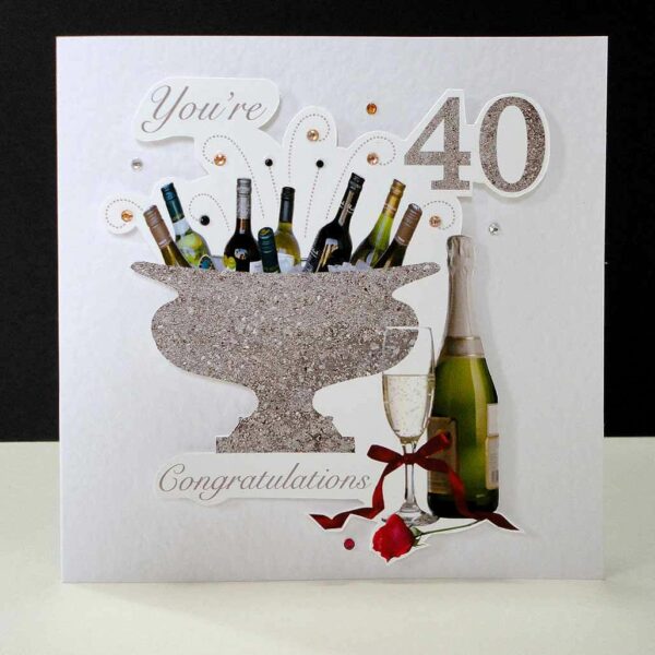 Celebrations Bottles & Red Rose 40th Birthday Card.