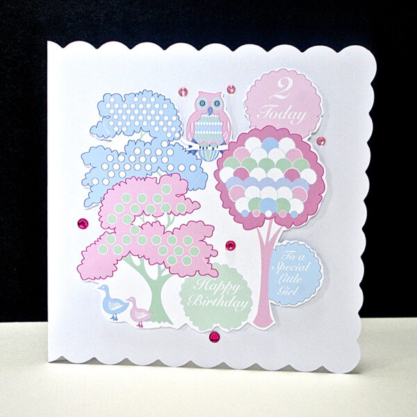 Pink Wise Owl Second Birthday Card