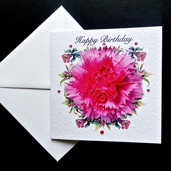 Pink Carnation Happy Birthday Card