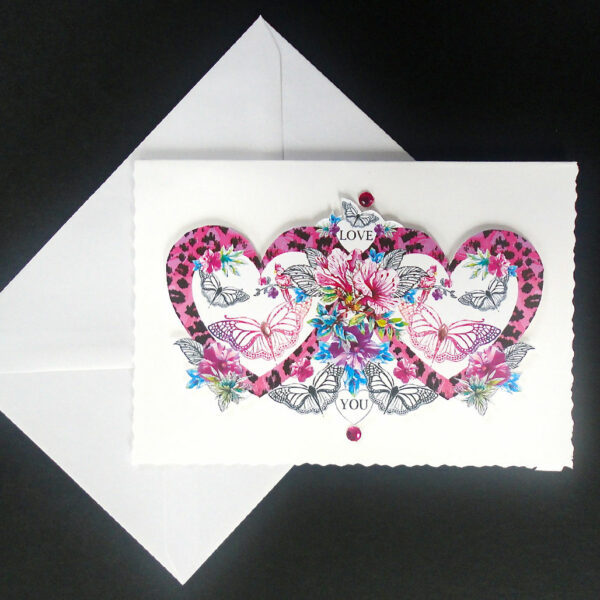 Valentine Pink Heart and Butterfly Handmade Card