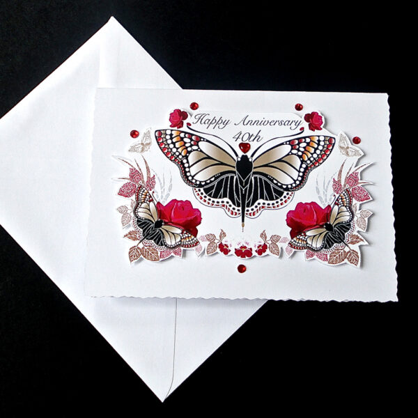 Red Rose and Butterfly Ruby Wedding Card