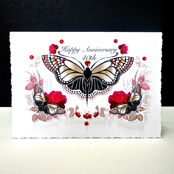 Red Rose and Butterfly Ruby Wedding Card