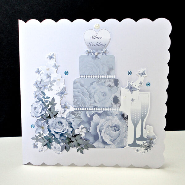 Personalised Silver 25th Wedding Anniversary Card – Handmade With Envelope – Hearts & Flowers