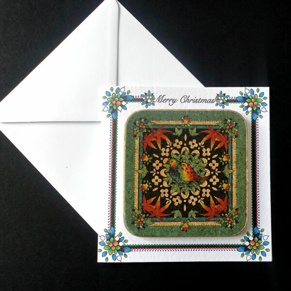 Festive Turquoise Partridge Coaster Card