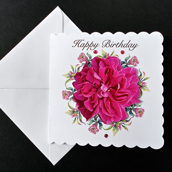 Cerise Rose Handmade Happy Birthday Card