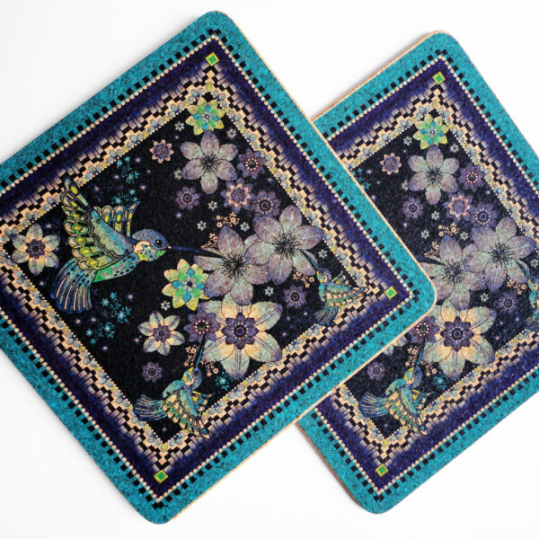 Two Charm Of Hummingbirds Square Cork Placemats