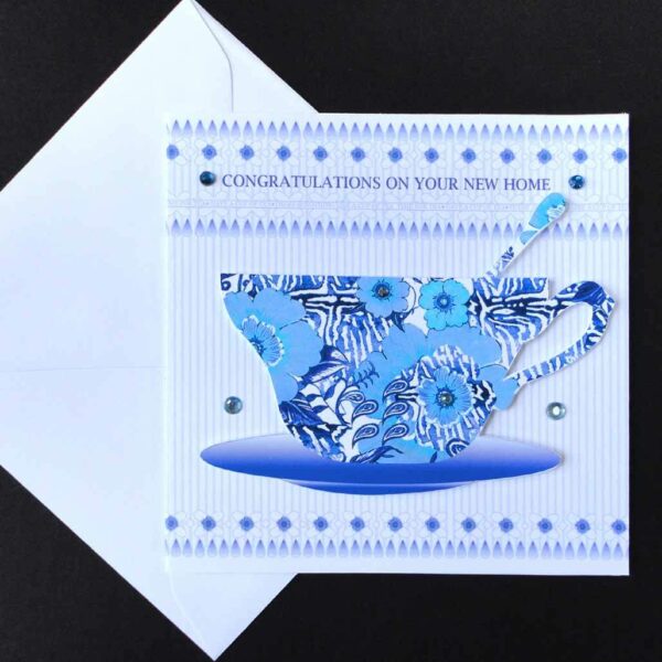 New Home Blue Teacup Handmade Card