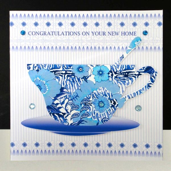 New Home Blue Teacup Handmade Card