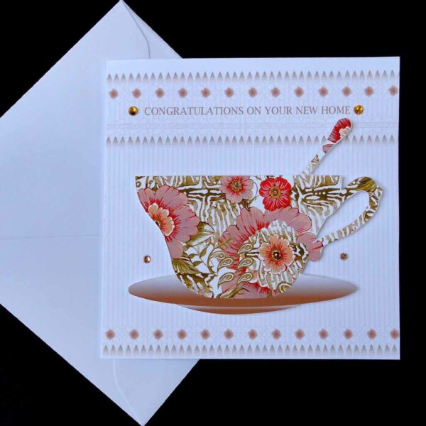 New Home Gold Teacup Handmade Cards.