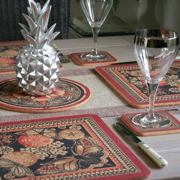 Two Red & Black Butterfly Square Cork Placemats