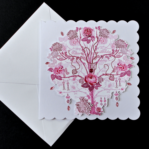 Rose Pink Jewelled Tree Handmade Card