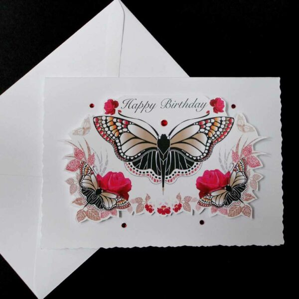 Red And Black Butterfly Handmade Happy Birthday Card