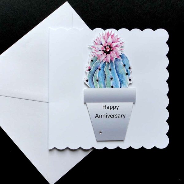 Rosy Pincushion Cactus Anniversary Card