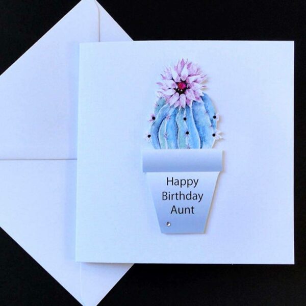 Rosy Pincushion Cactus Happy Birthday Aunt Card