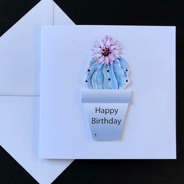 Rosy Pincushion Cactus Happy Birthday Card