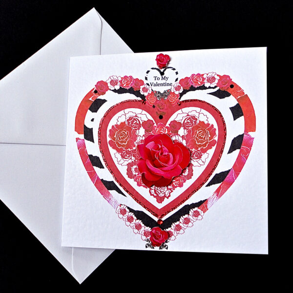 Valentine Decorative Rose Heart Handmade Card